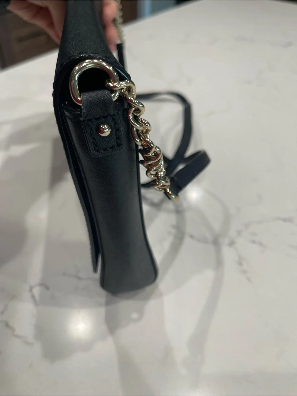 kate spade Black Saffiano Crossbody with Gold Chain Strap